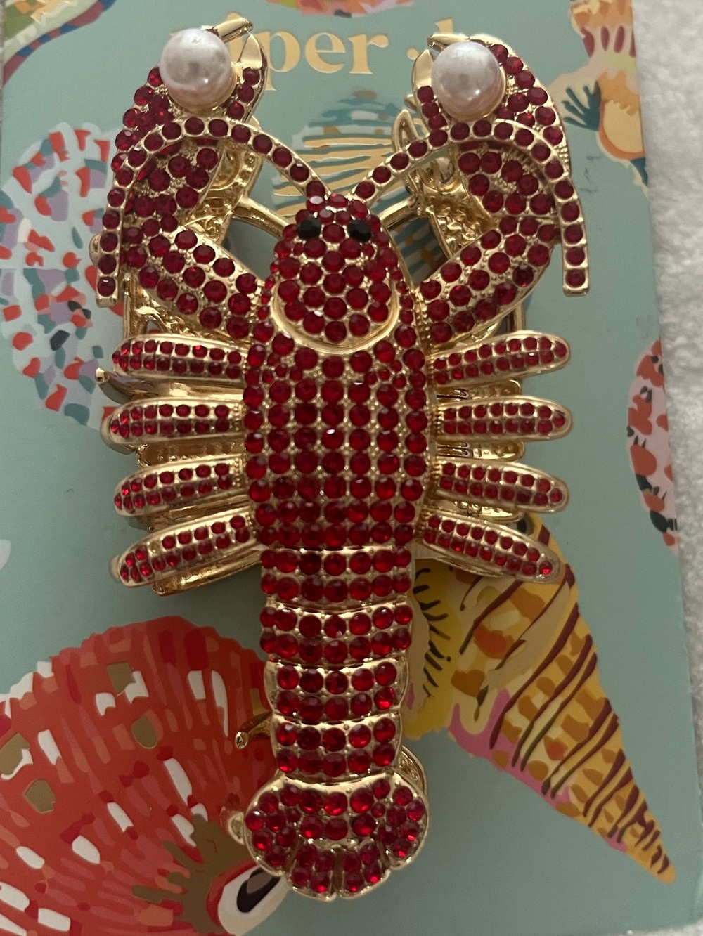 Gold-Tone Red Crystal Lobster hairclip Women Accessories